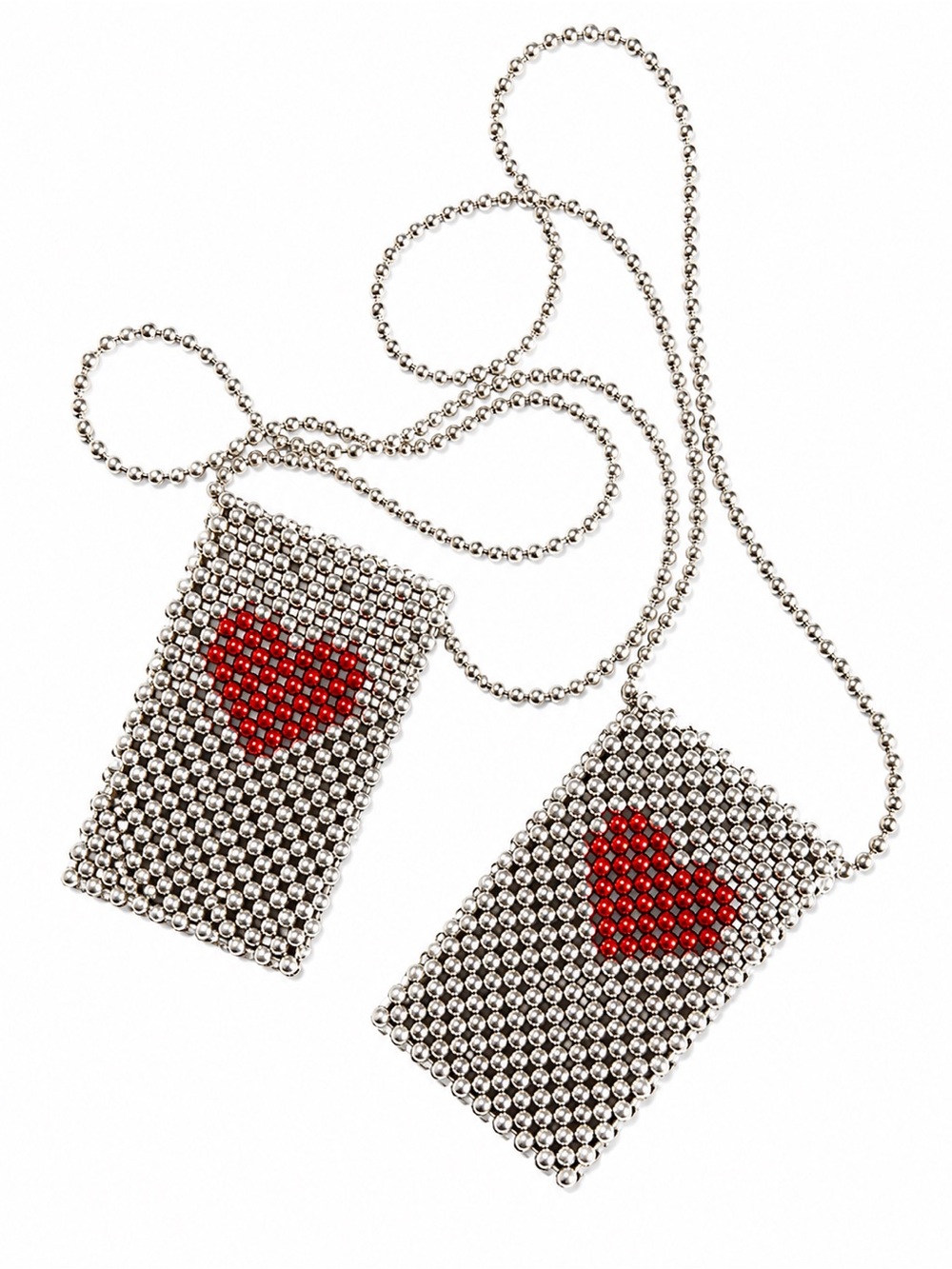 Expressions NYC Luxury Silver Beaded Phone Sling Bag Red Heart
